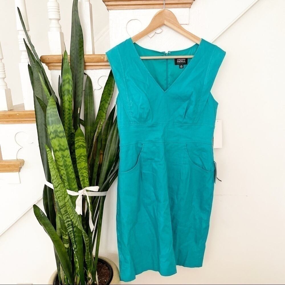 Adrianna Papell teal v-neck sleeveless mini dress